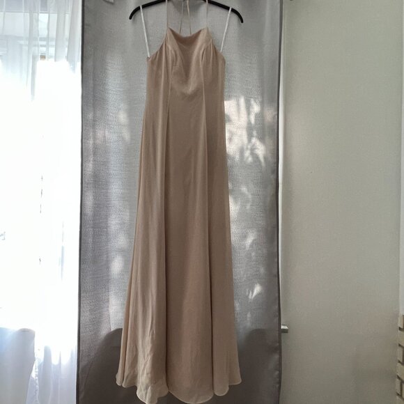 Watters & Watters Beige Spaghetti Strap Full-Length Formal Gown Dress Style 2509 - Picture 1 of 13